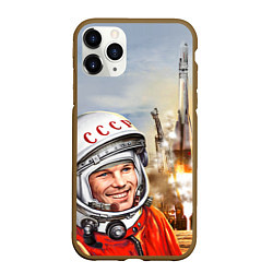 Чехол iPhone 11 Pro матовый Гагарин взлетает, цвет: 3D-коричневый