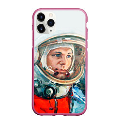 Чехол iPhone 11 Pro матовый Гагарин в полете, цвет: 3D-малиновый
