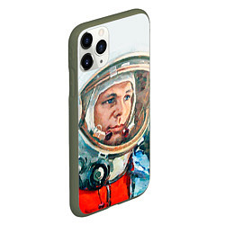 Чехол iPhone 11 Pro матовый Гагарин в полете, цвет: 3D-темно-зеленый — фото 2