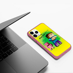 Чехол iPhone 11 Pro матовый Hello Minecraft, цвет: 3D-малиновый — фото 2