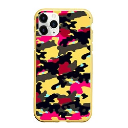 Чехол iPhone 11 Pro матовый Камуфляж: желтый/черный/розовый, цвет: 3D-желтый