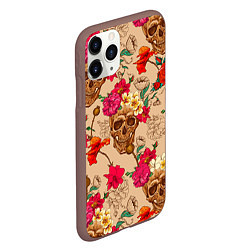 Чехол iPhone 11 Pro матовый Черепа в цветах, цвет: 3D-коричневый — фото 2