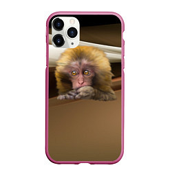 Чехол iPhone 11 Pro матовый Мартышка, цвет: 3D-малиновый