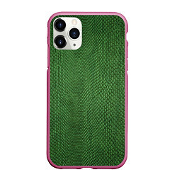 Чехол iPhone 11 Pro матовый Змеиная зеленая кожа, цвет: 3D-малиновый