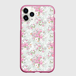 Чехол iPhone 11 Pro матовый Flower pattern, цвет: 3D-малиновый