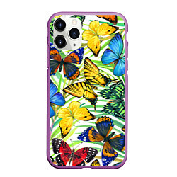 Чехол iPhone 11 Pro матовый Тропические бабочки, цвет: 3D-фиолетовый