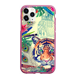 Чехол iPhone 11 Pro матовый Индийский тигр, цвет: 3D-малиновый