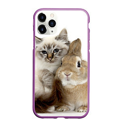 Чехол iPhone 11 Pro матовый Кот и кролик пушистые, цвет: 3D-фиолетовый