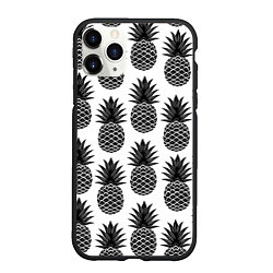 Чехол iPhone 11 Pro матовый Ананасы 3, цвет: 3D-черный