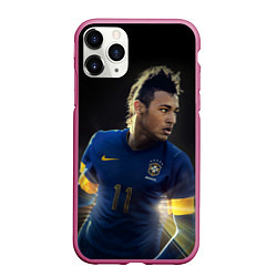 Чехол iPhone 11 Pro матовый Neymar: Brasil Team, цвет: 3D-малиновый