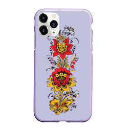Чехол iPhone 11 Pro матовый Хохлома: цветы, цвет: 3D-светло-сиреневый