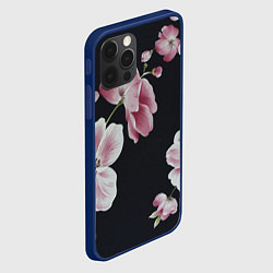 Чехол для iPhone 12 Pro Max Цветы на черном фоне, цвет: 3D-тёмно-синий — фото 2