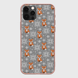 Чехол для iPhone 12 Pro Max Зимние лисицы, цвет: 3D-светло-розовый