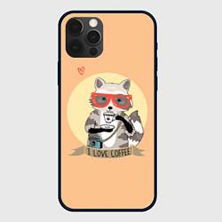 Чехол для iPhone 12 Pro Max Raccoon Love Coffee, цвет: 3D-черный