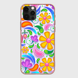 Чехол для iPhone 12 Pro Max Абстракция и цветы, цвет: 3D-светло-розовый
