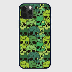 Чехол iPhone 12 Pro Max Зеленые черепа - паттерн