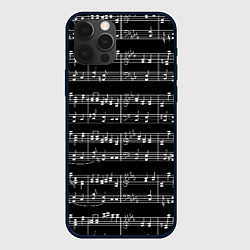 Чехол iPhone 12 Pro Max Ноты - белые на черном