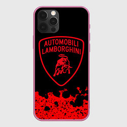 Чехол для iPhone 12 Pro Max Lamborghini, цвет: 3D-малиновый