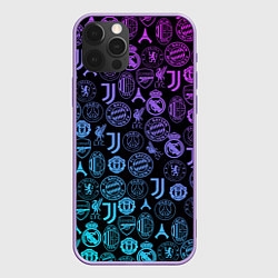 Чехол для iPhone 12 Pro Max ЛОГО ФУТБОЛЬНЫХ КОМАНД НЕОН, цвет: 3D-сиреневый