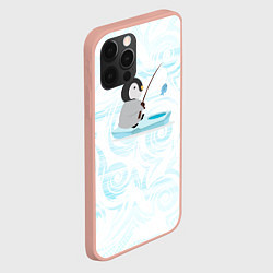 Чехол для iPhone 12 Pro Max Пингвин рыбачит, цвет: 3D-светло-розовый — фото 2
