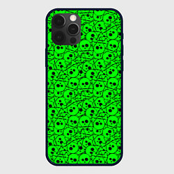 Чехол для iPhone 12 Pro Max Черепа на кислотно-зеленом фоне, цвет: 3D-черный