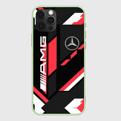 Чехол для iPhone 12 Pro Max MERCEDES-BENZ AMG GEOMETRY STRIPES RED, цвет: 3D-салатовый