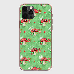 Чехол для iPhone 12 Pro Max Грибы Мухоморы паттерн, цвет: 3D-светло-розовый