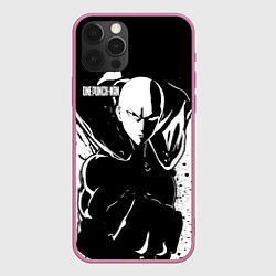 Чехол для iPhone 12 Pro Max Черно-белый Сайтама One Punch-Man, цвет: 3D-малиновый