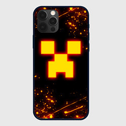 Чехол для iPhone 12 Pro Max ОГНЕННЫЙ КРИПЕР, МАЙНКРАФТ, цвет: 3D-черный