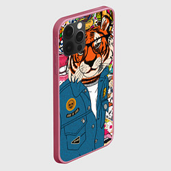 Чехол для iPhone 12 Pro Max Стикербомбинг с тигром, цвет: 3D-малиновый — фото 2