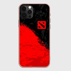 Чехол для iPhone 12 Pro Max DOTA 2 RED LOGO, БРЫЗГИ КРАСОК, цвет: 3D-светло-розовый