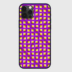 Чехол для iPhone 12 Pro Max Фиолетовый Фон с Желтыми Квадратами Иллюзия Движен, цвет: 3D-черный