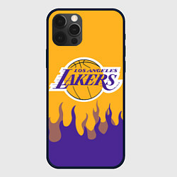 Чехол для iPhone 12 Pro Max LA LAKERS NBA FIRE ЛЕЙКЕРС ОГОНЬ, цвет: 3D-черный