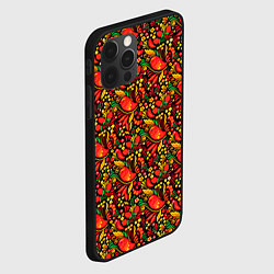 Чехол для iPhone 12 Pro Max Желтые и красные цветы, птицы и ягоды хохлома, цвет: 3D-черный — фото 2