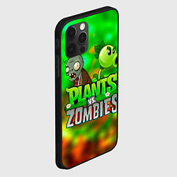 Чехол для iPhone 12 Pro Max Plants vs Zombies горохострел и зомби, цвет: 3D-черный — фото 2