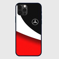 Чехол для iPhone 12 Pro Max MERCEDES BENZ КАРБОН И КРАСНАЯ ВОЛНА, цвет: 3D-черный