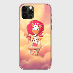 Чехол для iPhone 12 Pro Max Жираф на воздушном шаре, цвет: 3D-светло-розовый