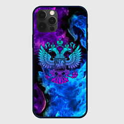 Чехол для iPhone 12 Pro Max НЕОНОВЫЙ ГЕРБ РОССИИ ОГОНЬ NEON FIRE, цвет: 3D-черный