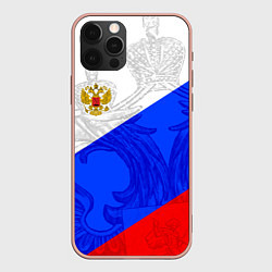 Чехол для iPhone 12 Pro Max Российский герб: триколор, цвет: 3D-светло-розовый