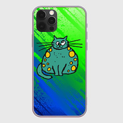 Чехол для iPhone 12 Pro Max Прикольный зеленый кот, цвет: 3D-серый
