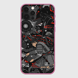 Чехол для iPhone 12 Pro Max Самурай у сакуры, цвет: 3D-малиновый
