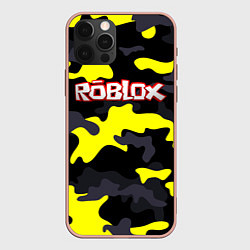 Чехол для iPhone 12 Pro Max Roblox Камуфляж Чёрно-Жёлтый, цвет: 3D-светло-розовый