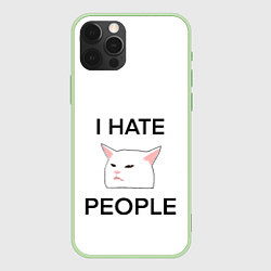 Чехол iPhone 12 Pro Max I hate people, дизайн с белым мемным котом