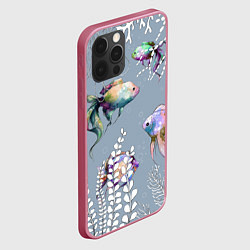 Чехол для iPhone 12 Pro Max Разноцветные акварельные рыбки и белые водоросли, цвет: 3D-малиновый — фото 2