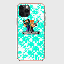 Чехол для iPhone 12 Pro Max Minecraft бирюзовый фон, цвет: 3D-светло-розовый