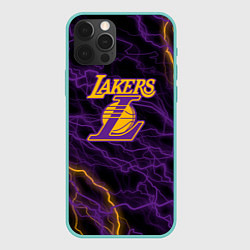 Чехол для iPhone 12 Pro Max Лейкерс Lakers яркие молнии, цвет: 3D-мятный