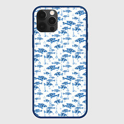 Чехол для iPhone 12 Pro Max Голубые рыбки ретро принт, цвет: 3D-тёмно-синий