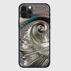 Чехол для iPhone 12 Pro Max Fractal pattern Spiral Серебристый фрактал спираль, цвет: 3D-черный