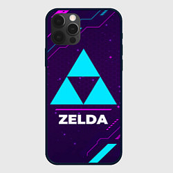 Чехол iPhone 12 Pro Max Символ Zelda в неоновых цветах на темном фоне