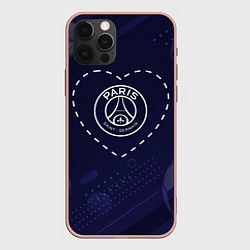 Чехол iPhone 12 Pro Max Лого PSG в сердечке на фоне мячей